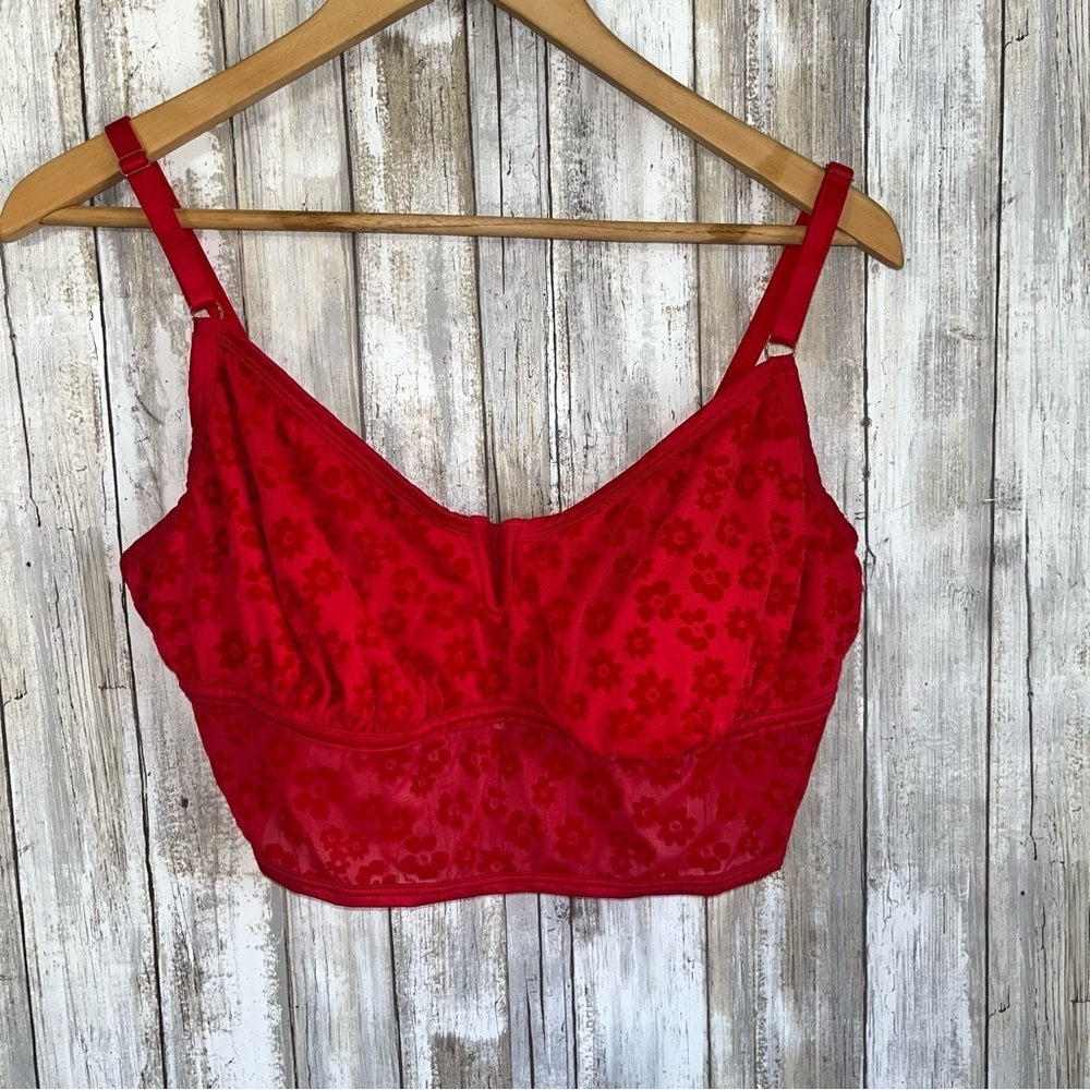 Victoria’s Secret PINK Red Floral Flocked Mesh Bralette - Picture 2 of 8